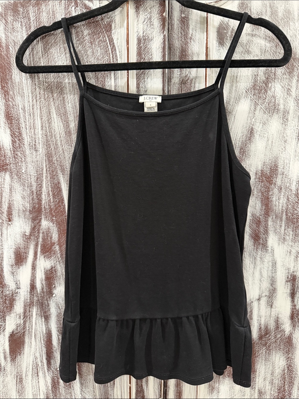 J. Crew Black Ruffle-Hem Spaghetti Strap Tank